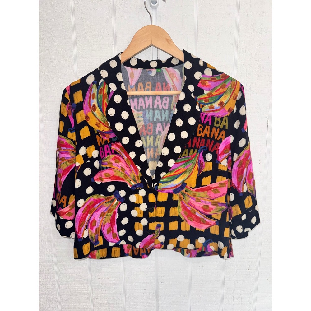 Farm Rio Blouse Women Multicolor Banana Polka Dot Cropped Top M